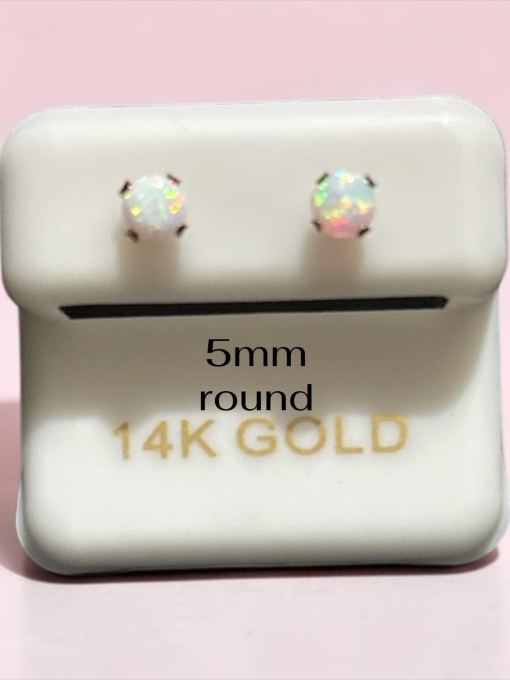 NWT 14K Gold White Fire Opal Stud Pushback Earrings - 5mm